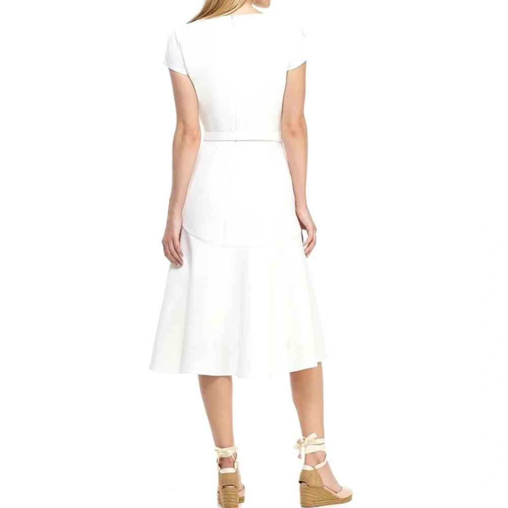 Gal Meets Glam Cecilia Off-White Crepe Belted Midi Dress - Picture 6 of 16